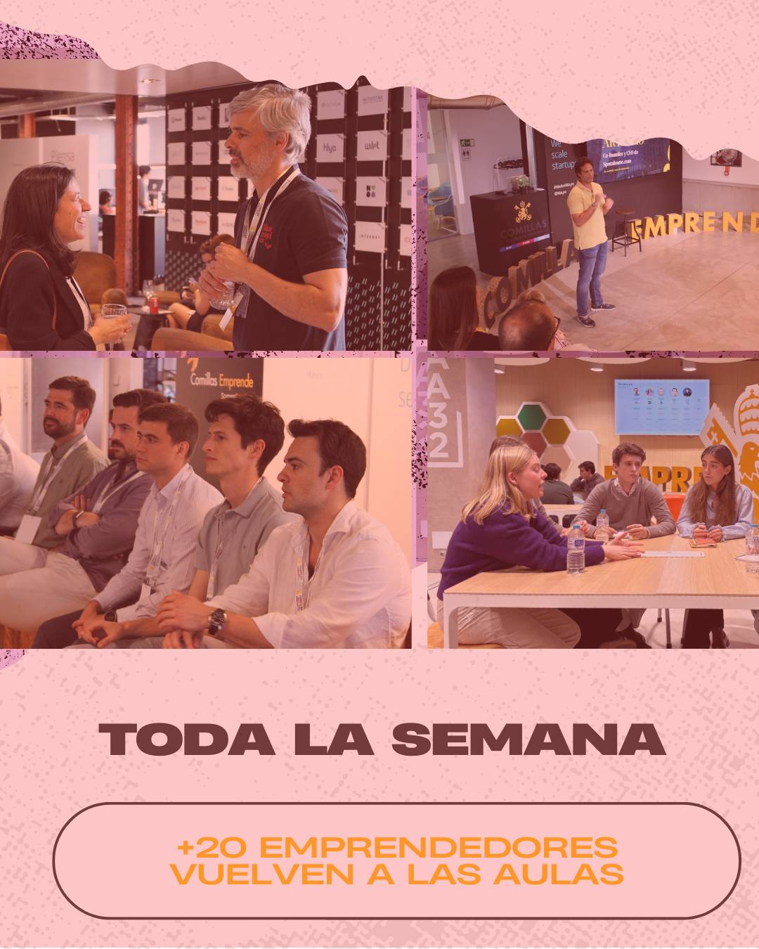 Jornada de networking y presentaciones en la Universidad de Comillas con emprendedores y estudiantes.