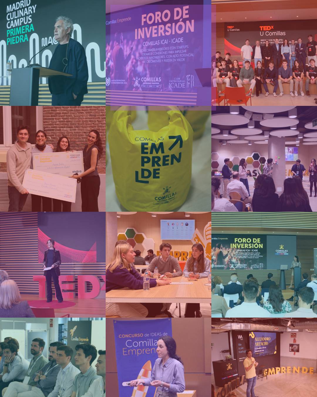 Eventos y conferencias de emprendimiento e inversión en la Universidad de Comillas, incluyendo presentaciones, talleres y actividades de innovación empresarial.