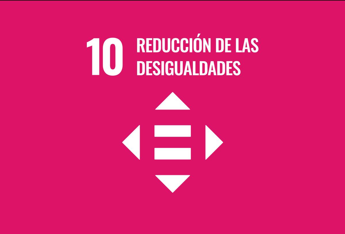 Objetivo de desarrollo sostenible 10, reducción de las desigualdades, logo y texto en fondo rosa