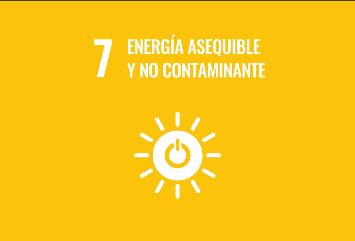 Icono de energía renovable y no contaminante, referente al objetivo 7 de energías asequibles y no contaminantes.