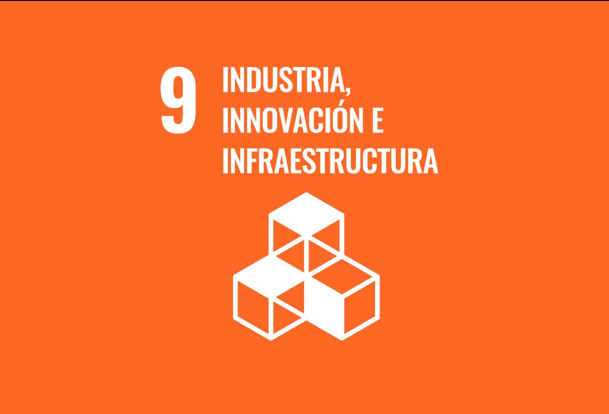 Icono y texto del Objetivo de Desarrollo Sostenible 9: Industria, innovación e infraestructura.