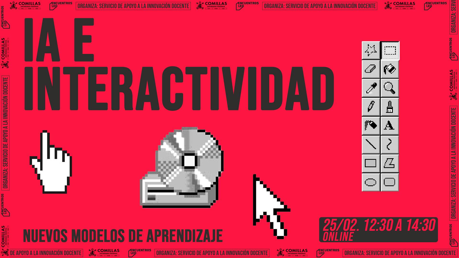 Póster de evento online sobre innovación docente y nuevos modelos de aprendizaje, organizado por Comillas, con detalles de fecha y hora