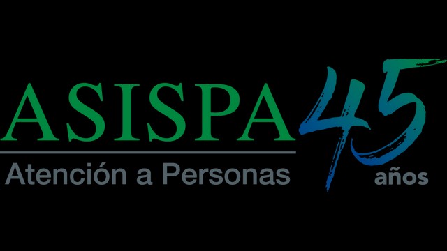 Logo del 45 aniversario de ASISPA, una organización dedicada a la atención a personas.