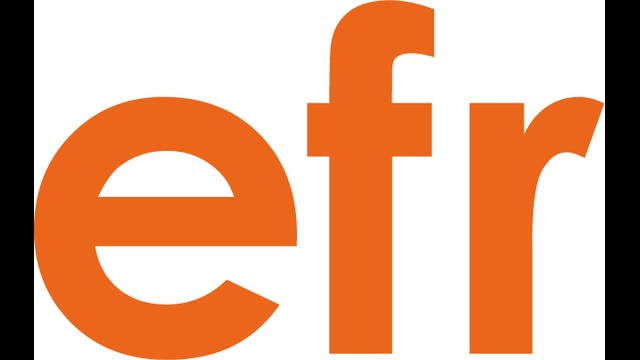 El logotipo de la marca efr en color naranja.