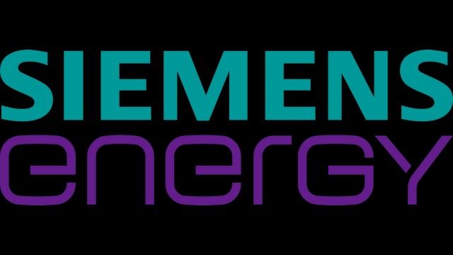 Logo de Siemens Energy con letras en color turquesa y morado sobre fondo negro.