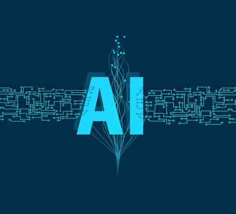 La imagen muestra la representación de la inteligencia artificial con circuitos y el texto 'AI' en un fondo azul oscuro.