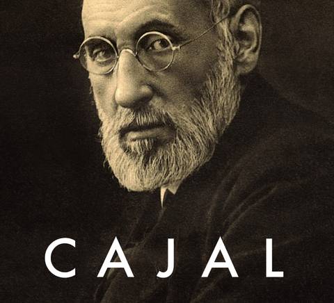 Imagen de un libro con el retrato de un hombre mayor, de barba y gafas, con el texto 'CAJAL' en grande y detalles de los autores y editorial.