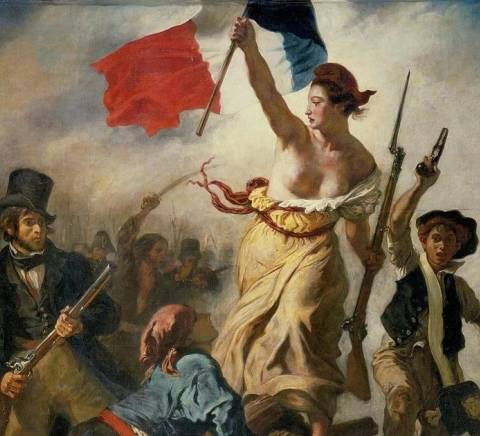 La pintura representa a la Libertad guiando al pueblo, simbolizando la lucha por la libertad y la revolución en Francia.
