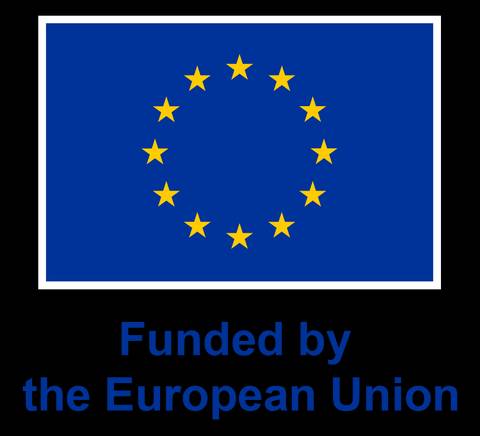 Logo de la Unión Europea en color azul con un círculo de estrellas doradas, acompañado del texto 'Funded by the European Union'.