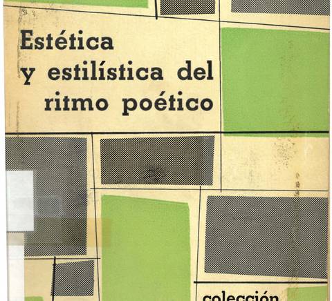 A book cover titled 'Estética y estilística del ritmo poético' by Luis Alonso Schökel, featuring a geometric pattern design in green and yellow.
