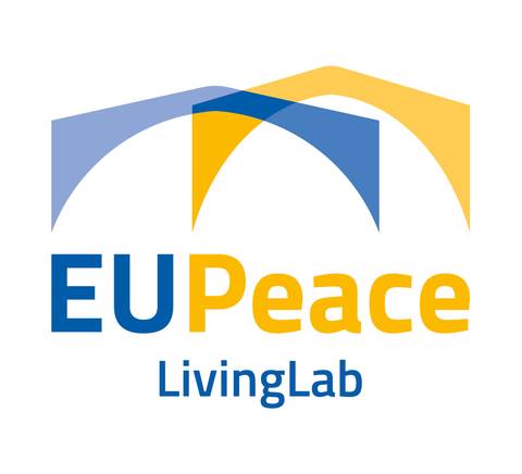 Logo del proyecto EUPeace LivingLab que representa la paz y la colaboración en Europa.