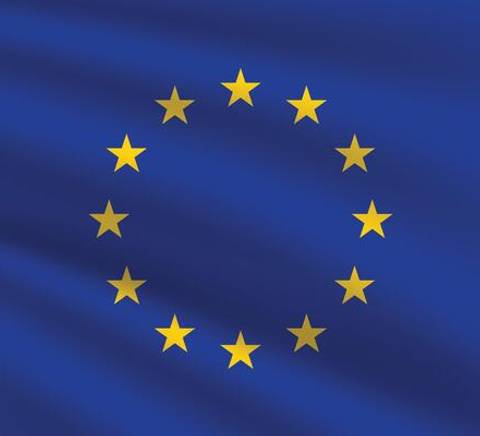 Bandera de la Unión Europea con fondo azul y estrellas doradas.