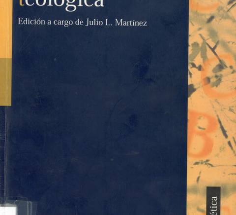 Cover of the book titled 'Bioética teológica' edited by Julio L. Martínez, featuring a blue and gold design.