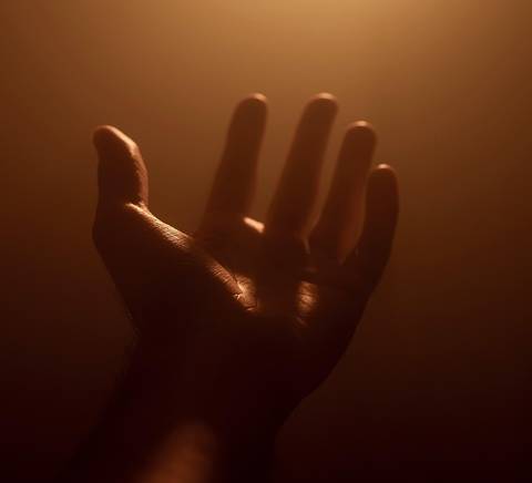 Una mano extendida en un ambiente iluminado con un tono cálido y suave.