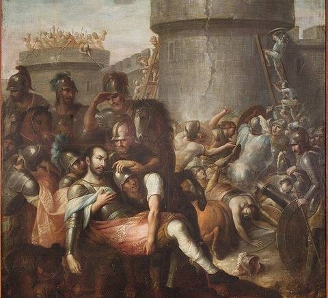 SAN IGNACIO DE LOYOLA HERIDO EN LA BATALLA DE PAMPLONA, POR MIGUEL CABRERA.jpeg