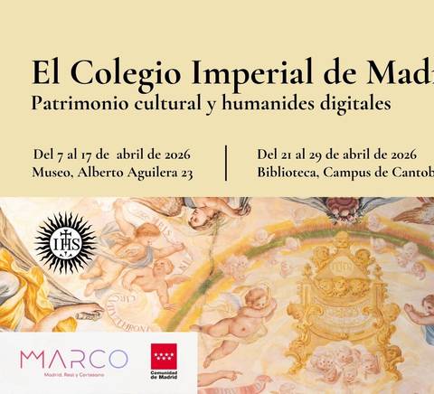 Cartel que anuncia una exposición sobre el Colegio Imperial de Madrid y las humanidades digitales.