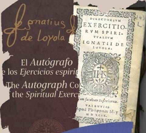 La imagen presenta varios textos relacionados con Ignacio de Loyola y sus Ejercicios Espirituales.