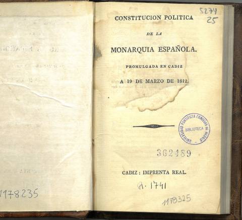 Página de la Constitución Política de la Monarquía Española de 1812.