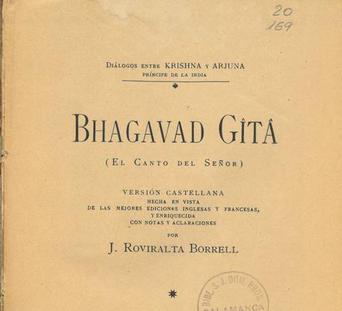 La imagen muestra la portada de un libro titulado 'Bhagavad Gītā' en su versión castellana.