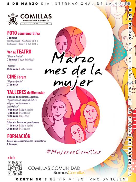 Cartel informativo sobre actividades del mes de marzo en conmemoración del Día Internacional de la Mujer.