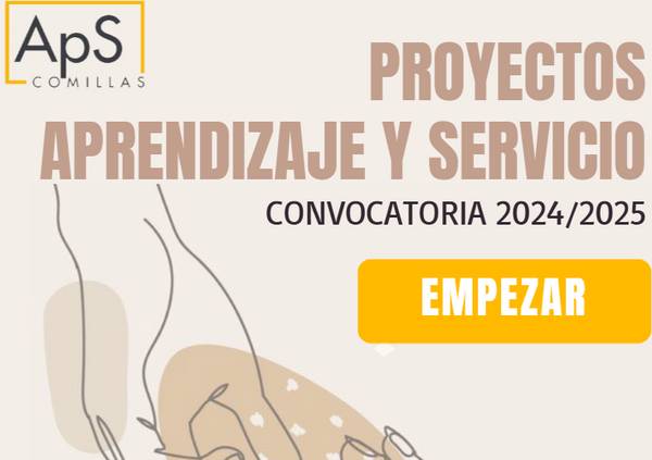 Imagen que promueve la convocatoria 2024/2025 para proyectos de aprendizaje y servicio de ApS Comillas.