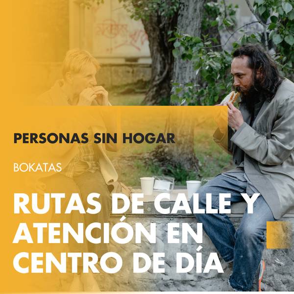 Dos personas sin hogar consumiendo alimentos en un entorno urbano.