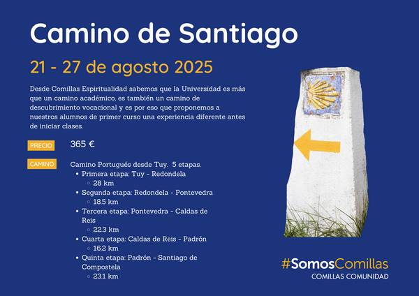 Cartel informativo sobre el Camino de Santiago con fechas y etapas detalladas.