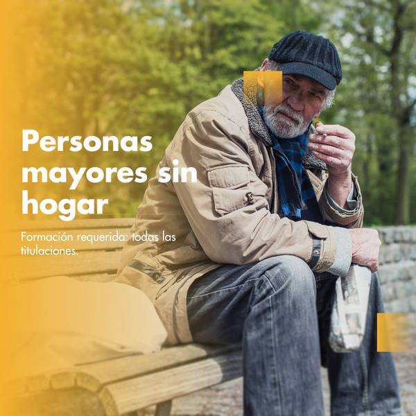 An elderly homeless man sitting on a bench, holding a cup