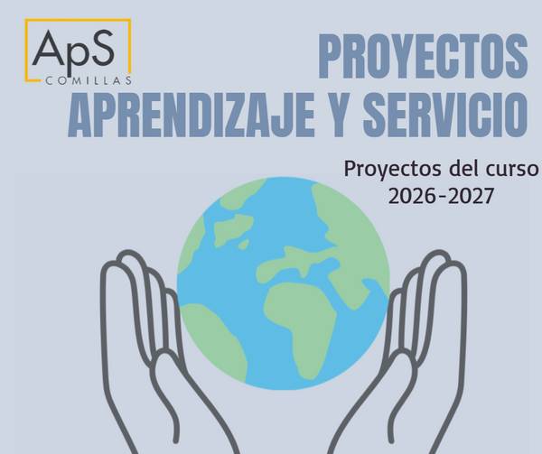 La imagen presenta un diseño gráfico que resalta el concepto de proyectos de aprendizaje y servicio del curso 2026-2027.