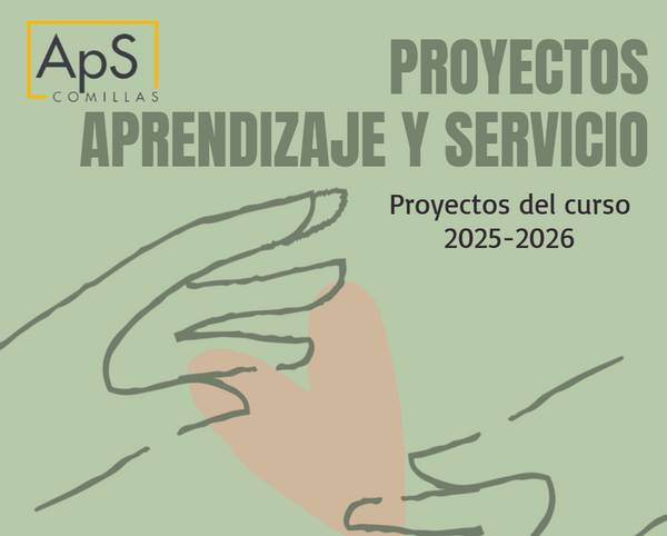 La imagen presenta un diseño que promueve los proyectos de aprendizaje y servicio del curso 2025-2026 en la universidad.