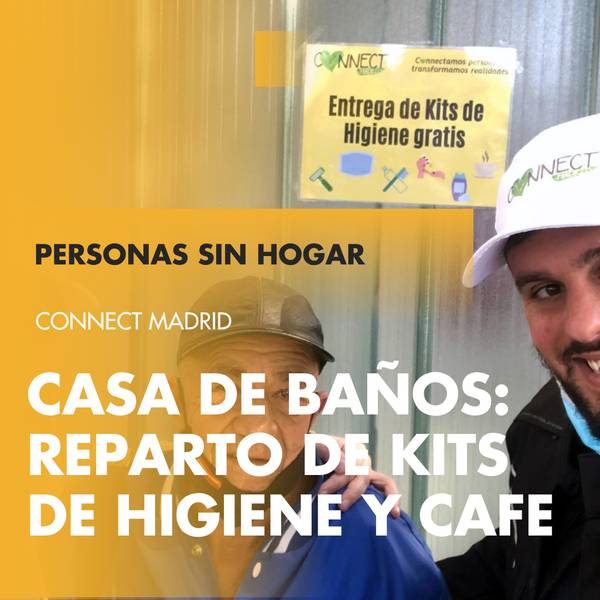 Entrega de kits de higiene y café a personas sin hogar en Madrid.