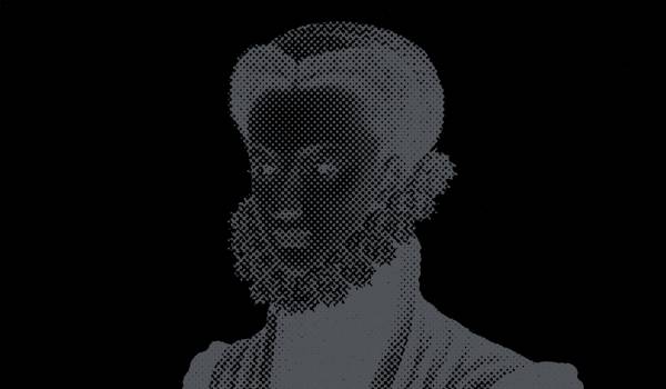 Retrato estilizado de una persona con barba, realizado en tonos oscuros y claros.