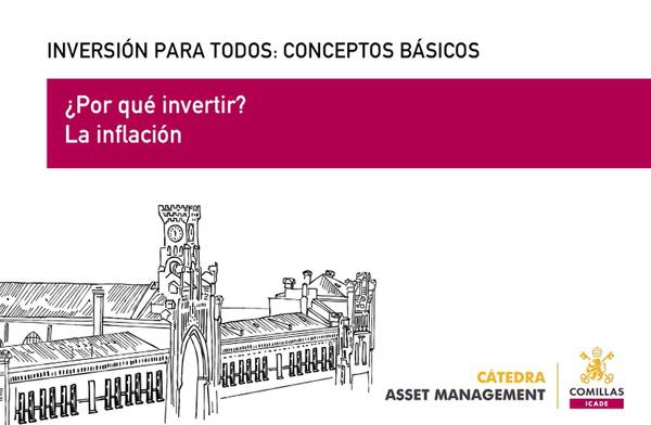 A promotional image for an educational event or course titled 'INVERSIÓN PARA TODOS: CONCEPTOS BÁSICOS' focused on investment basics and inflation, with an illustration of a building facade.