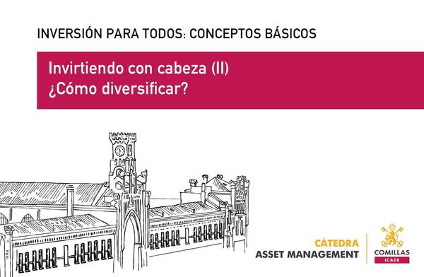 A promotional graphic for a lecture series on basic investment concepts showcasing a stylized university building.