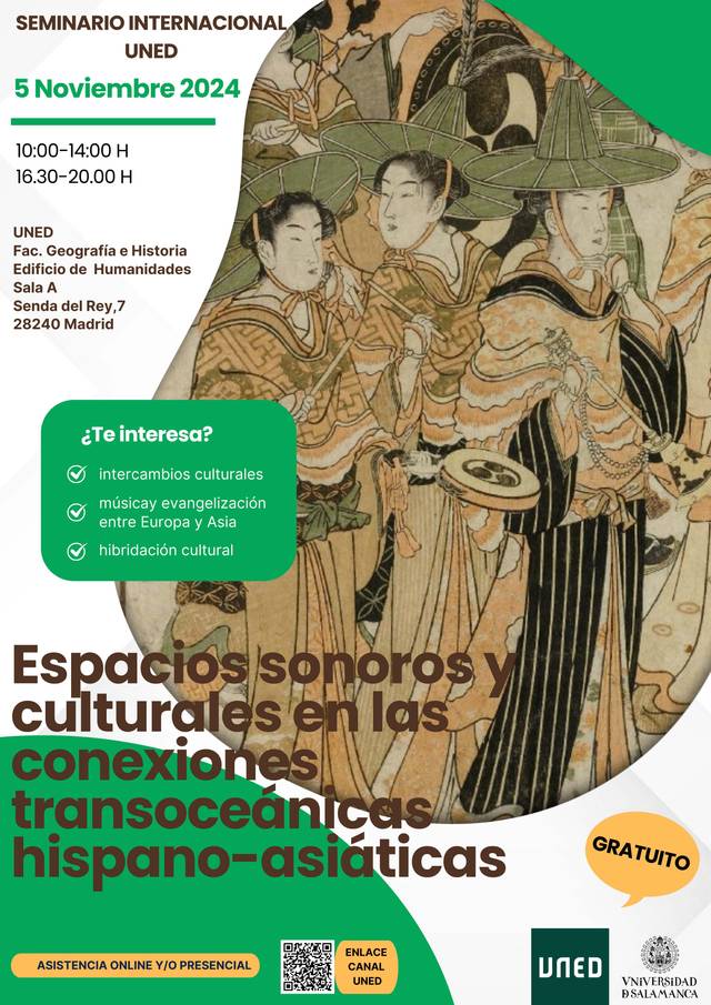 Cartel del Seminario Internacional 'Espacios sonoros y conexiones culturales en las conexiones hispano-asiáticas', que se celebrará el 5 de noviembre de 2024 en Madrid.