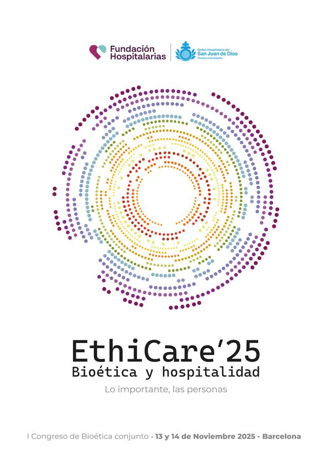El diseño visual del congreso EthicCare'25 resalta la importancia de la bioética y la hospitalidad en un entorno centrado en las personas.