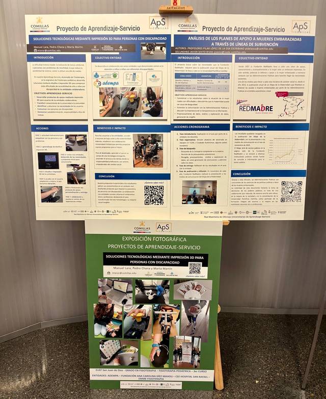 La imagen muestra un póster sobre un proyecto de aprendizaje-servicio con información y fotografías relacionadas.