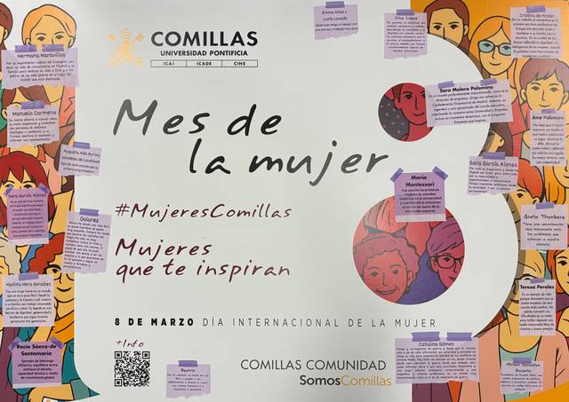 Una cartelera que celebra el Mes de la Mujer con el título 'Mujeres que te inspiran' y notas destacando a varias mujeres.