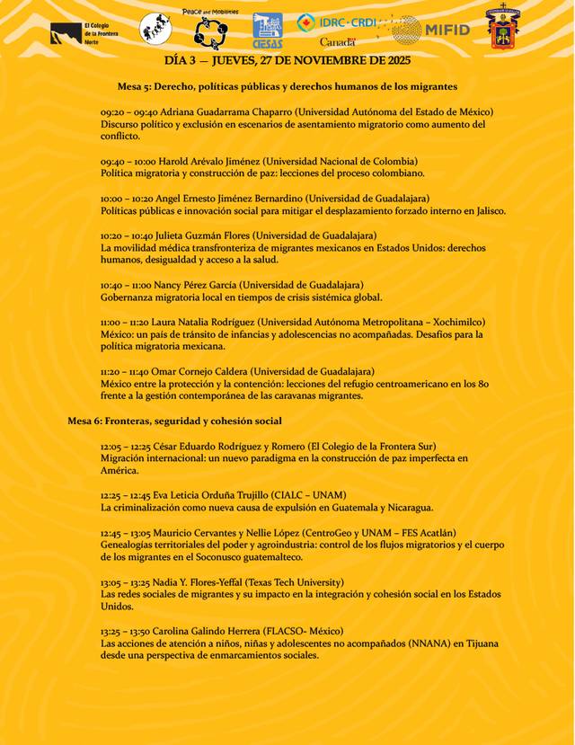 Programa de actividades para el tercer día del evento sobre derechos humanos de los migrantes.