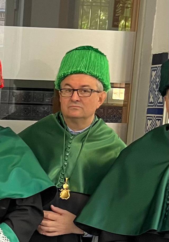 Un grupo de personas vestidas con túnicas verdes y sombreros brillantes se reunen en un ambiente festivo.