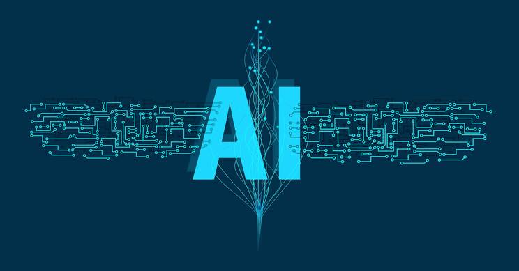 La imagen muestra la representación de la inteligencia artificial con circuitos y el texto 'AI' en un fondo azul oscuro.