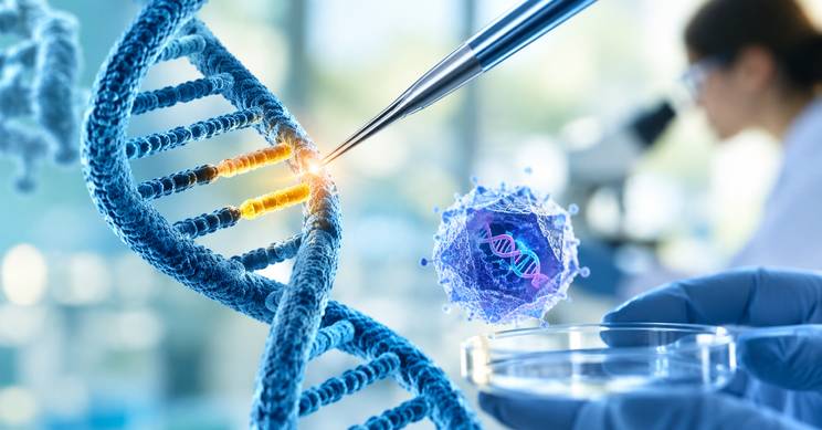 La imagen muestra la manipulación del ADN con herramientas en un laboratorio científico.