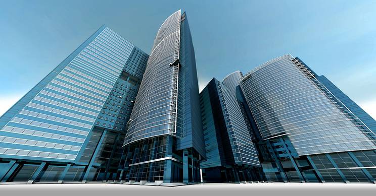Edificios modernos con fachadas de vidrio y diseño arquitectónico contemporáneo.