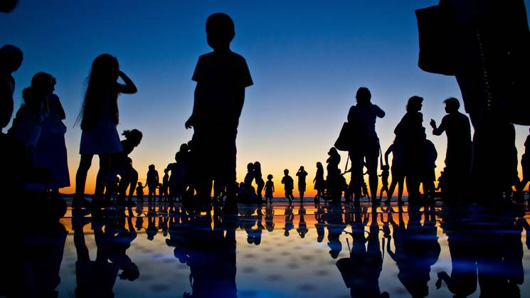 group of migrants walking 