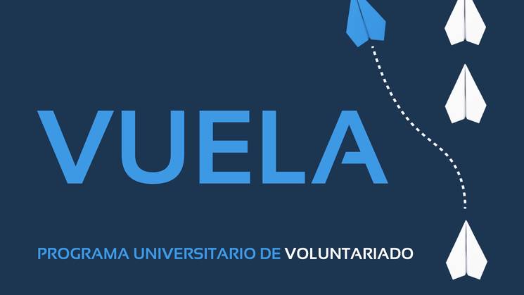 Un diseño gráfico que representa un programa universitario de voluntariado relacionado con el vuelo de aviones de papel.