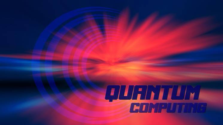 La imagen presenta un fondo abstracto con colores vibrantes y el texto 'QUANTUM COMPUTING'.