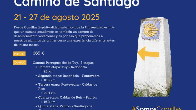 Cartel informativo sobre el Camino de Santiago con fechas y etapas detalladas.