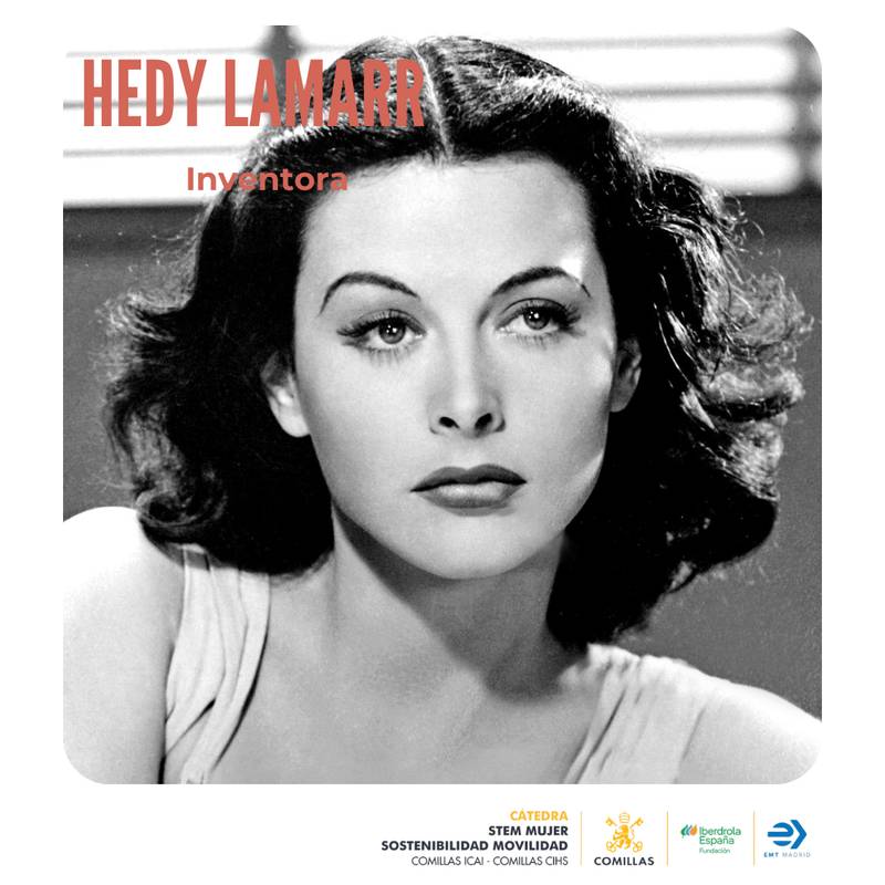 La imagen presenta a Hedy Lamarr, reconocida como inventora y figura influyente en la ciencia y la tecnología.