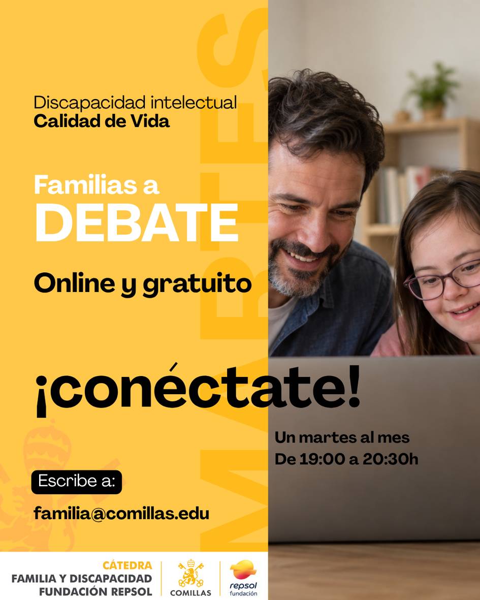 Imagen que promociona un evento online y gratuito sobre discapacidad intelectual, dirigido a familias.