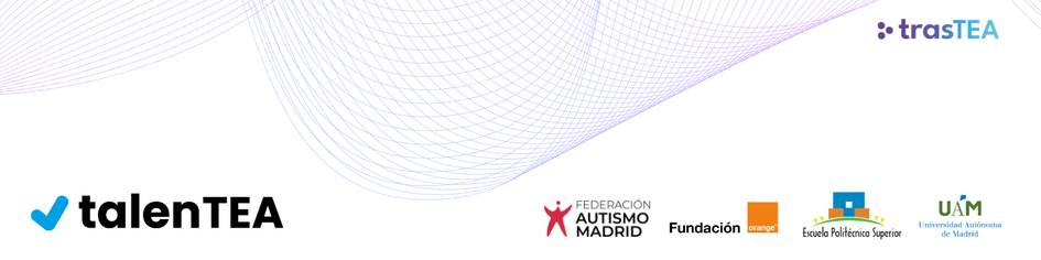 La imagen muestra un logotipo de talentEA y varios emblemas de organizaciones relacionadas con la autismo y la educación.